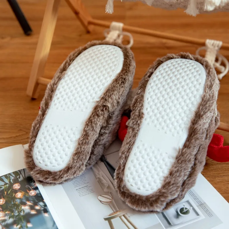 Autumn Winter Indoor Slippers Lovely fur Christmas Deer Light Weight Cushioning Non-Slip Child Family Fashion Trend in stock