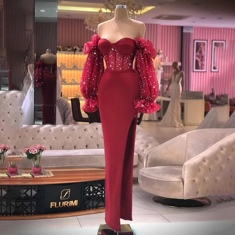 ZISE Off Shoulder High Slit Pink Mermaid Prom Gown Elegant Modest Wholesale Oem Unique High Quality 2022 Evening Dress For Party
