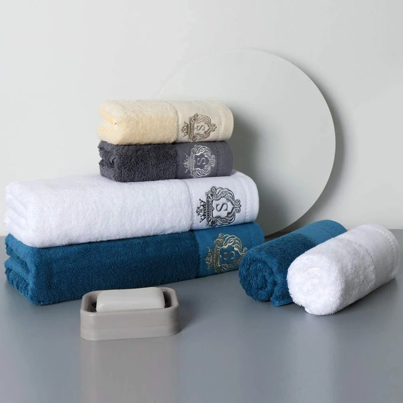 Strong Water Absorbency White or Black 100 Cotton 600 Gsm Cotton Face Bath Towels Set