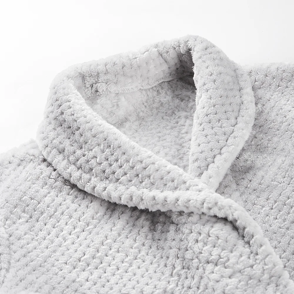 Lightweight Cozy Soft Knitted Solid Fashion Jacquard Pattern Coral Fleece Bathrobe
