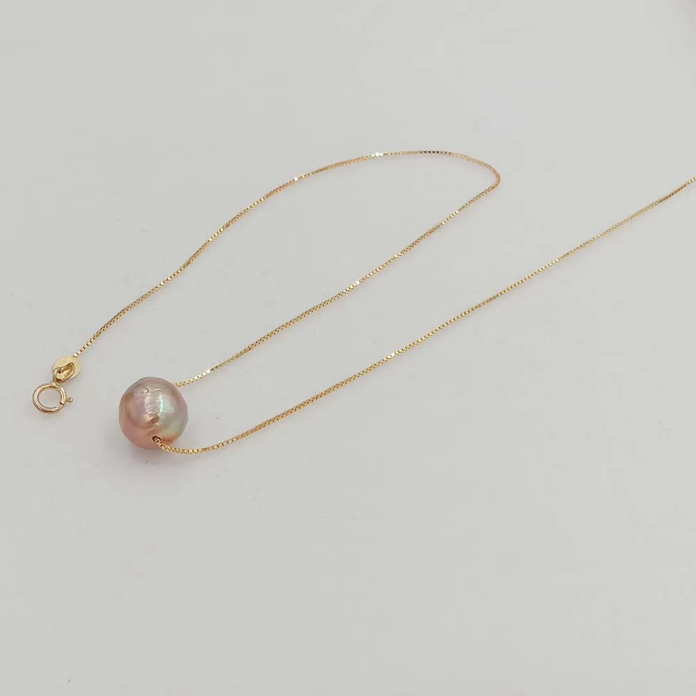 100% nature freshwater pearl pendant,8-10 MM NEAR ROUND high LUSTER keshi pearl,925 silver box chain-18 inch length