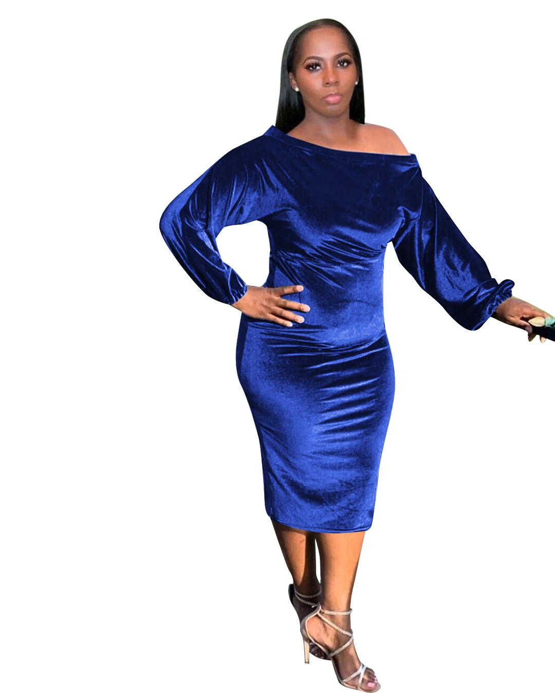 Women Club Casual Dress Autumn Winter Dress Lady Elegant Long Sleeves Slash Neck Velvet Evening Party Dresses Knee Length 2022