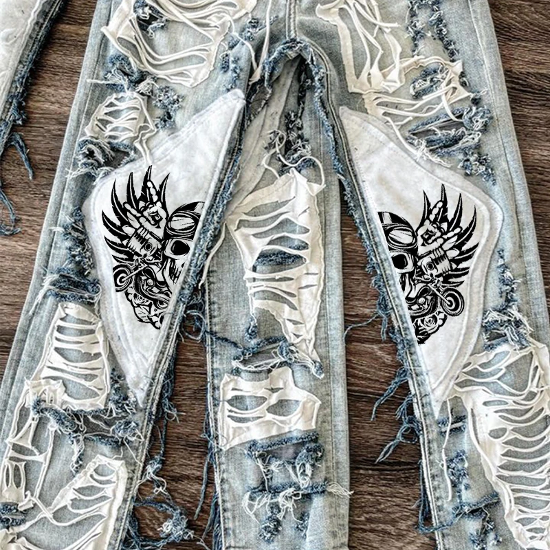 DIZNEW Jeans manufacturer China wholesale high quality light blue embroidered skinny jeans trousers for men