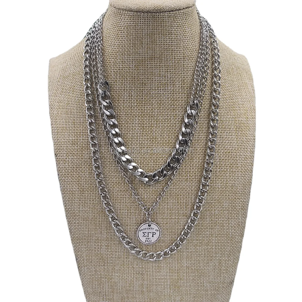 Three Rows Chokers Greek Sorority Organization Greece Letters Sigma Gamma Rho Paperclip Necklaces Stylish Retro Luxury Necklace