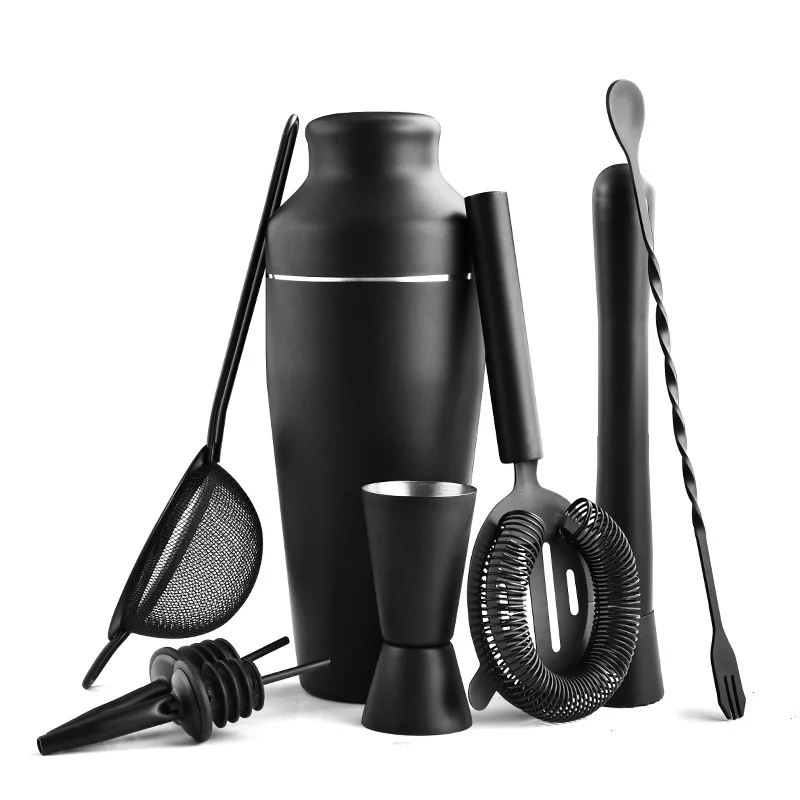 Wuyi Camol Factory Stainless Steel Mixology Bartender Kit 600ml Martini Shaker Matte Black 8 Pcs Cocktail Shaker Set
