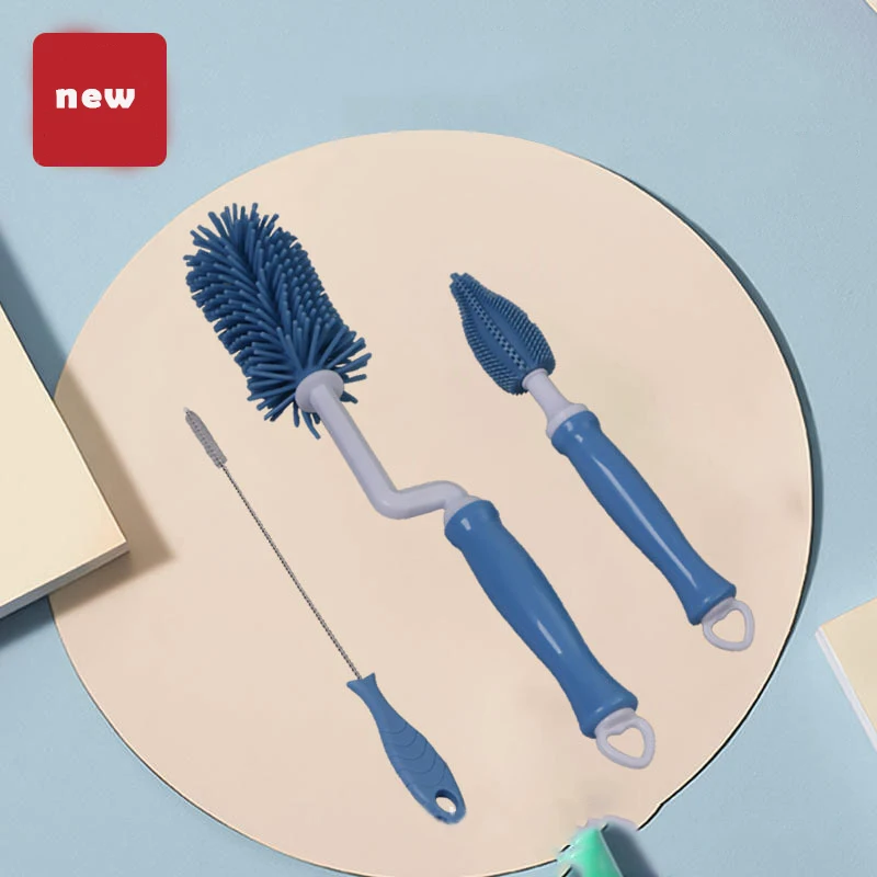 Baby bottle nozzle soft silicone brush feeding bottle cleaning silicone bottle brush with long handle