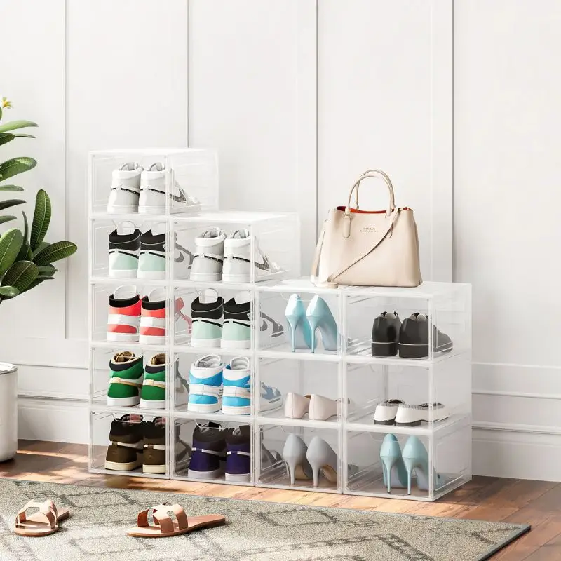 Hot Sale Sneaker Drop Front Shoe Box Shoe Storage Boxes Clear Transparent Stackable Plastic Shoe Box Display Case
