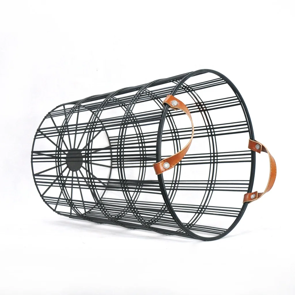 IVYDECO Home Decoration Set 2  Metal Wire Laundry clothes Basket with Leather Hand