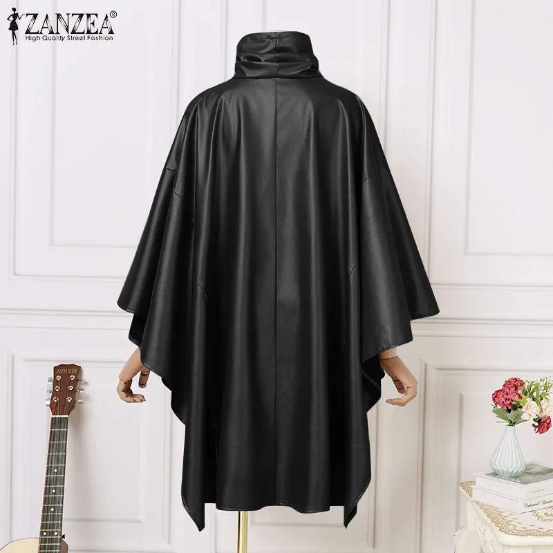 European and American runway show mirror leather bat style cloak sleeveless collar cloak short model performance stage