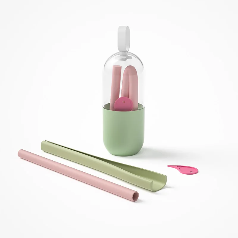 Amazon Reusable Food Grade Outdoor Portable Foldable Drinking Silicone snap Straw With PP Luxury Carrying Case
