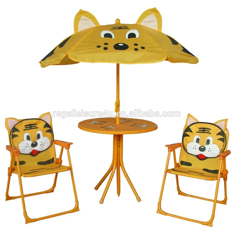 4 pc kids garden camping set, kids table and chairs folding with umbrella
