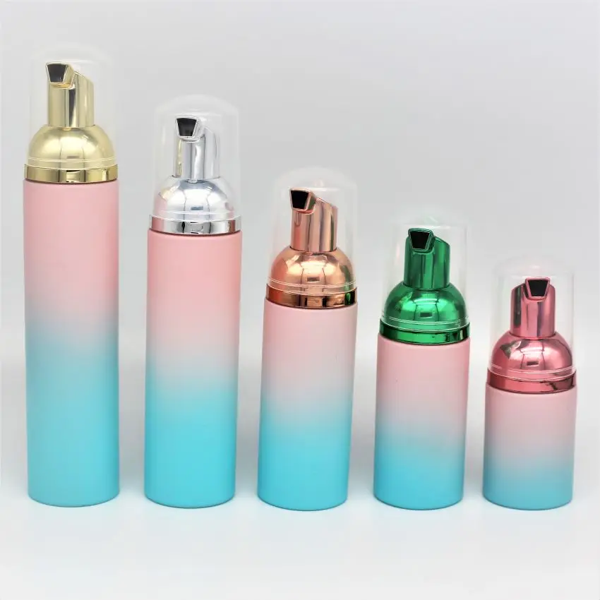 High-end custom plating various colors foam pump gold, silver, blue and green color gradient spray PET foam bottle