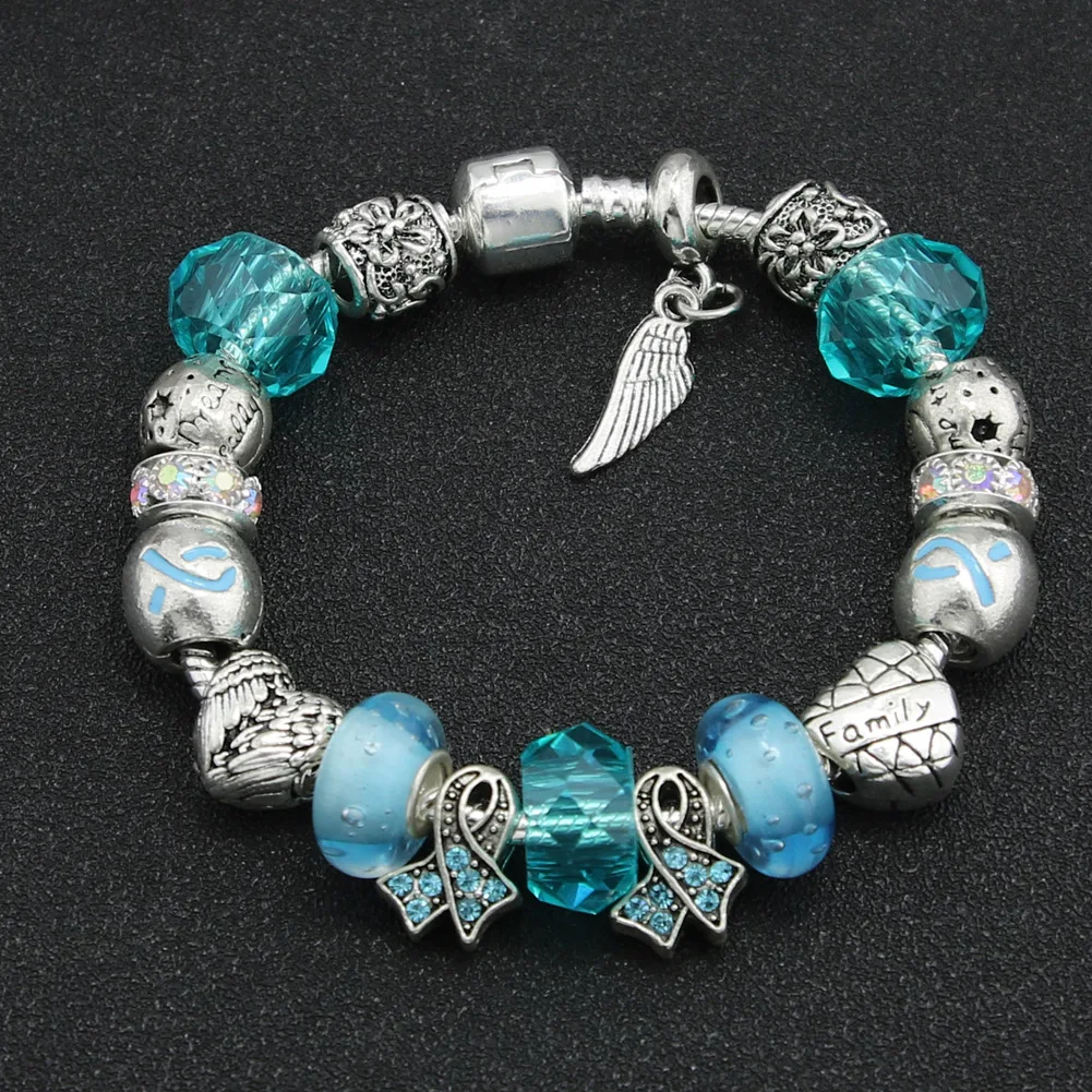 inspired jewelry branded glass bead cancer awareness pink teal ribbon charm bracelets for women