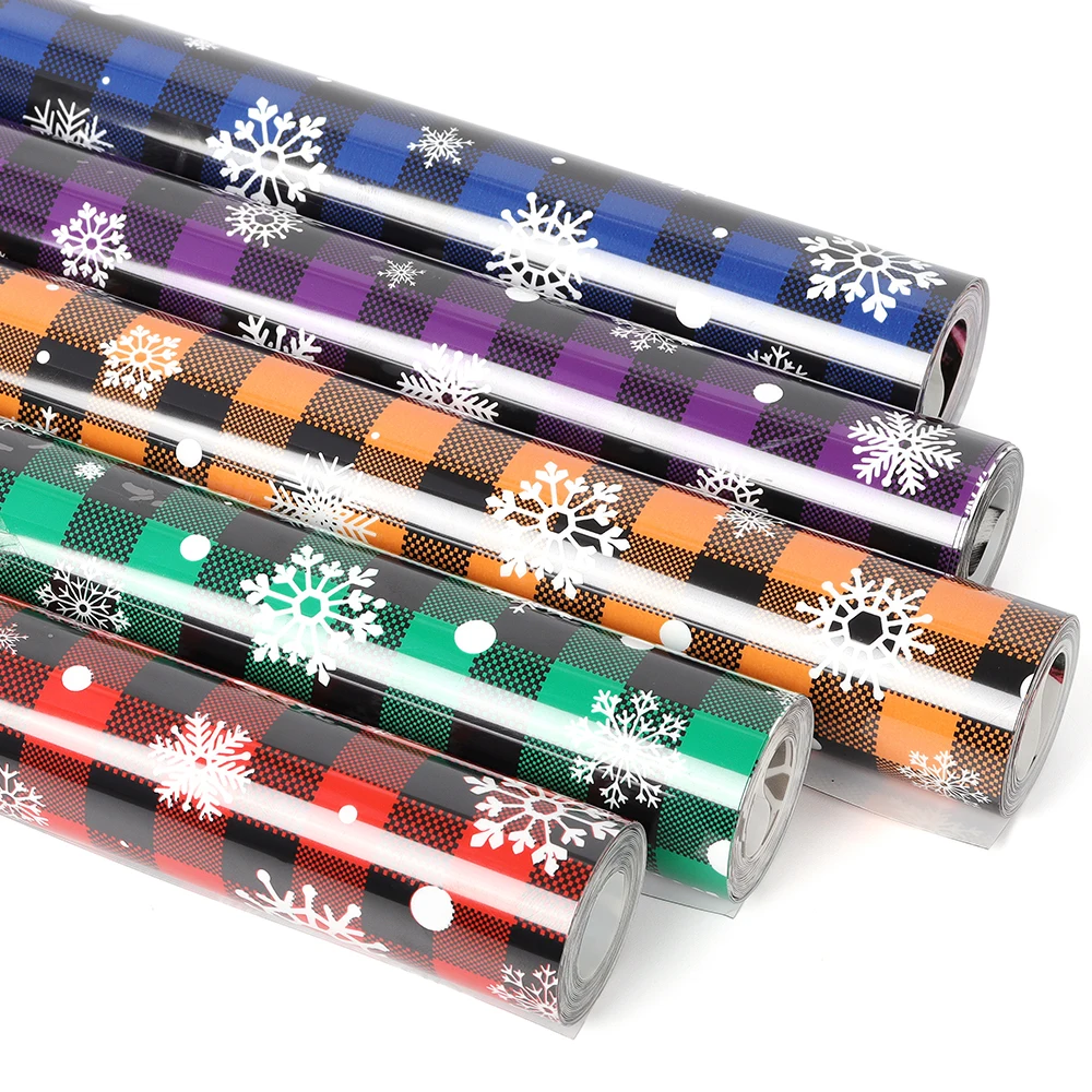 30CMx50CM Custom High Stretch Flex Christmas Snowflake Buffalo Plaid Printing Transfer Film Cricut HTV Vinyl For T-Shirts