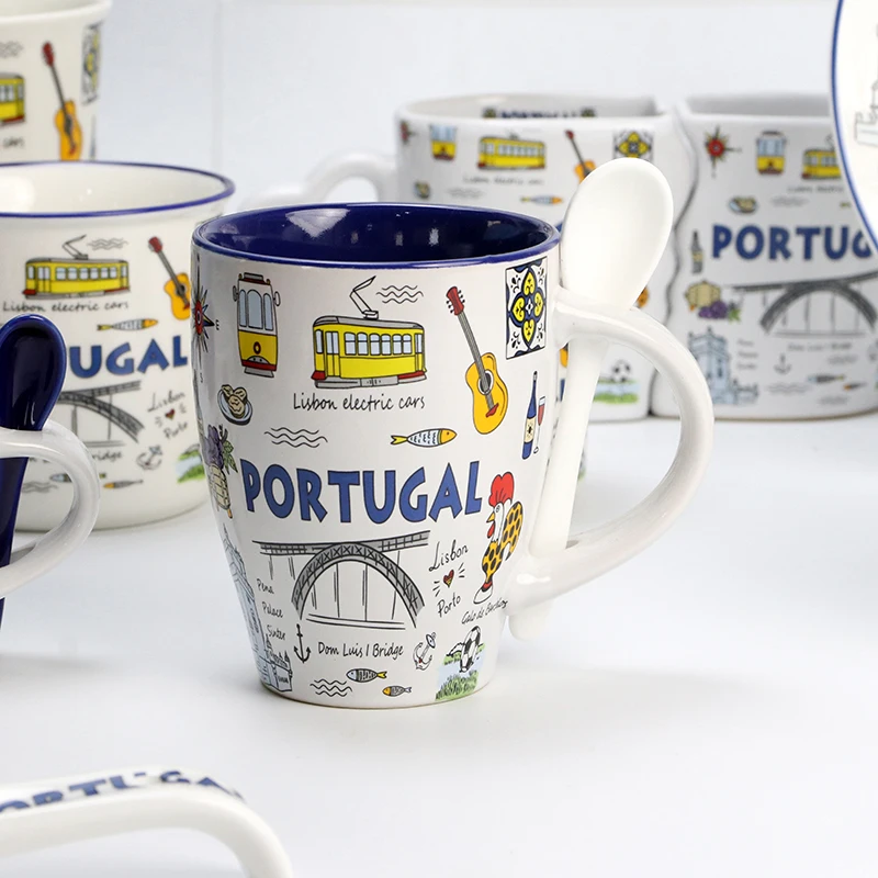 Wholesale custom printing Portugal city souvenir food dinner round plates ceramic dish