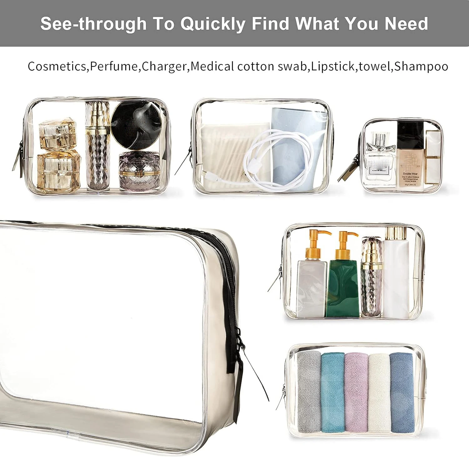 Cheap Travel Swimming Pool Multi-Functional Transparent Zipper Multi-Size Bags For Packaging Cosmetics