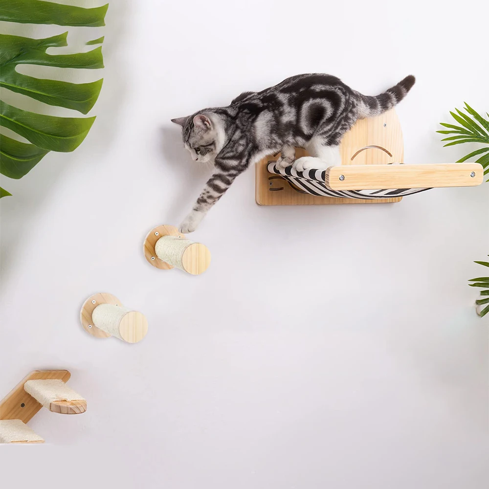 Wooden Sisal Wall Mounted Cat Shelf Toys Customized Cat Climbing Step For Jumping Cat Scratching Post