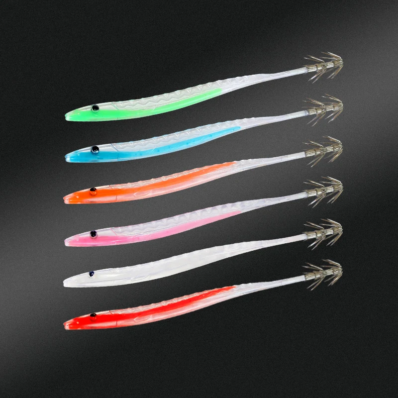 Squid Stick Soft Lure  Octopus Squid Lure Kit Double Hook Tail Luminous 14Cm/3.7G  Squid Luminous Soft Lure