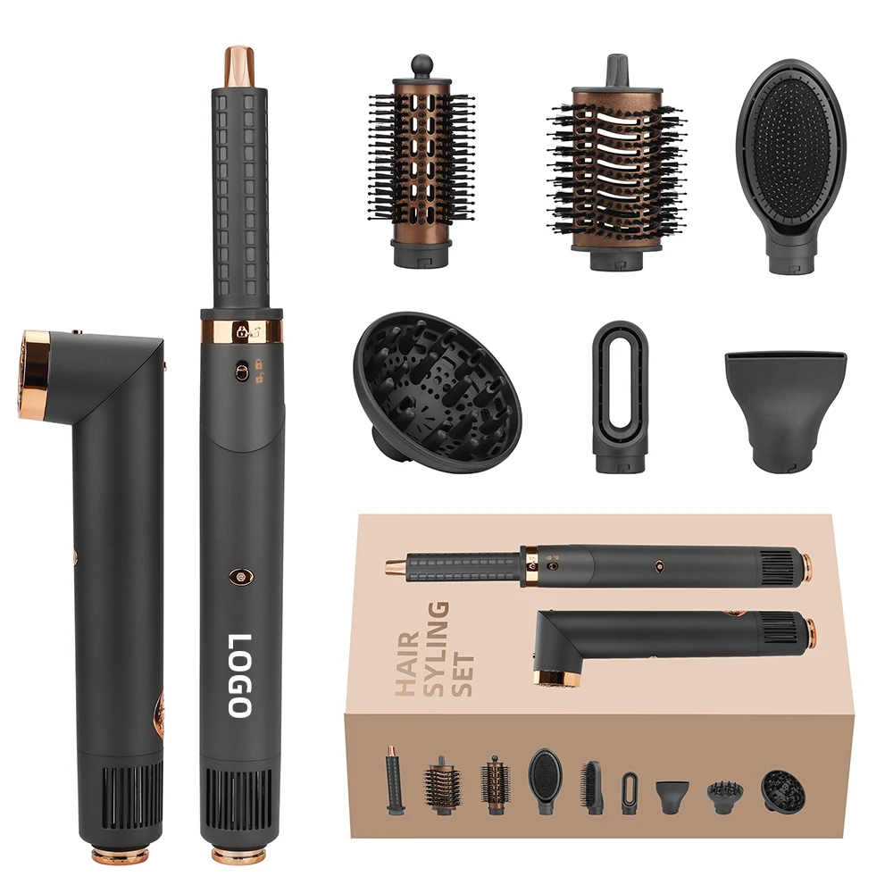 Custom Logo 7 In 1 One Step Volumizer Rotating Hairdryer Hot Air Hair Curler Comb Curling Brush High Speed Ionic Hair Dryer