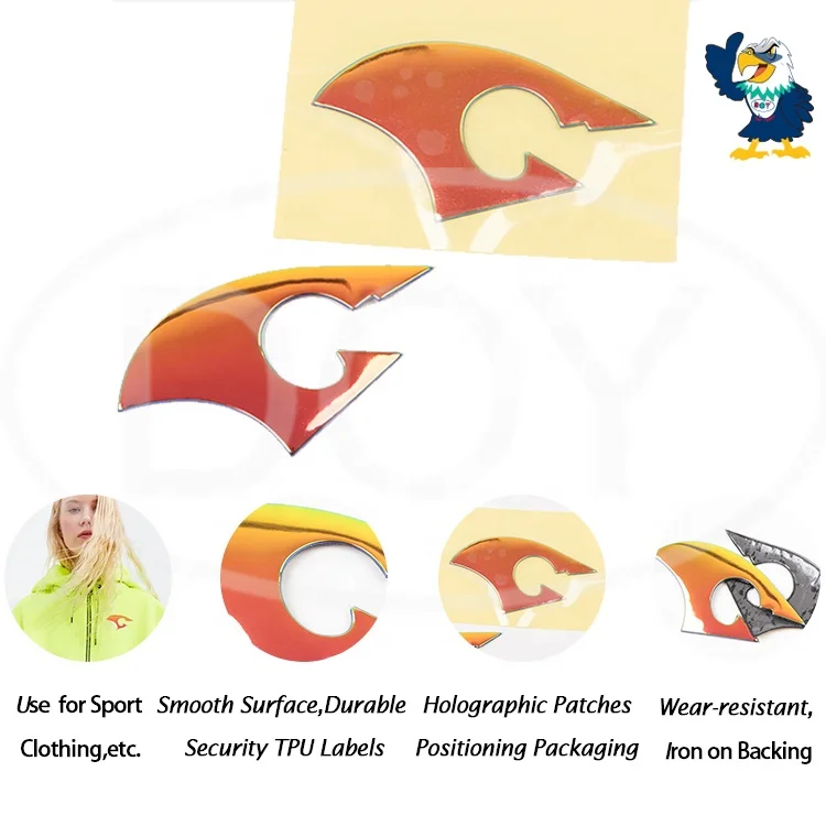 Garment Label Wholesale Custom Design Logo Heat Transfer Holographic Soft TPU Patches for Sport Clothing