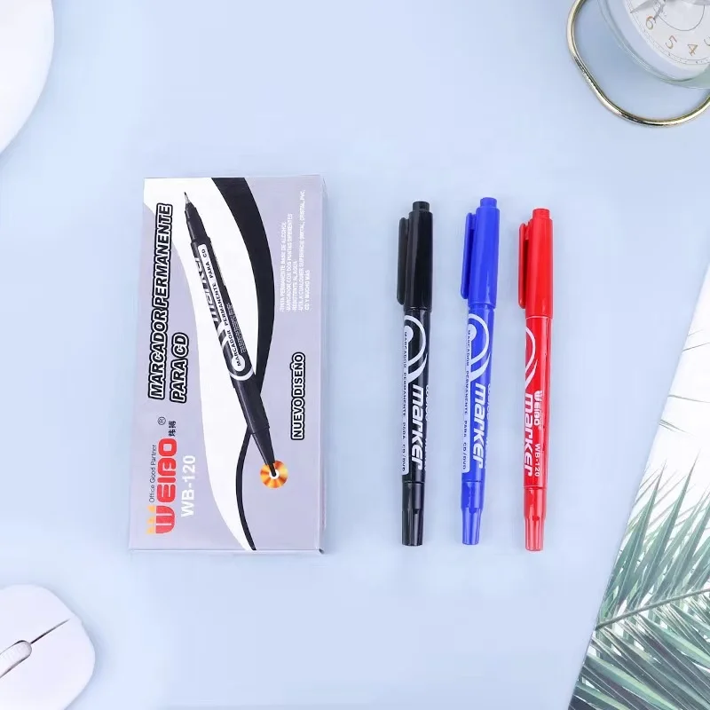 Wei Bo Tri Color Oil Based Marking Pen Double headed Waterproof Thin Head Hook Line Pen Oil Based Pen