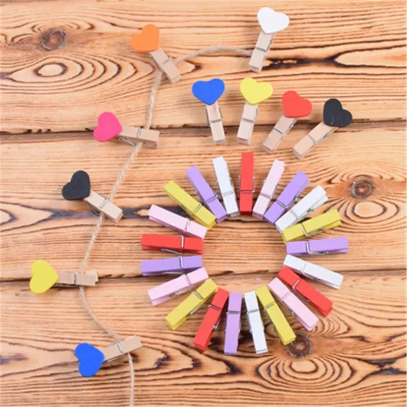 Red Heart Love Wooden Clothes Photo Paper Peg Pin Mini Clothespin Postcard Clips Home Wedding Decoration Stationery