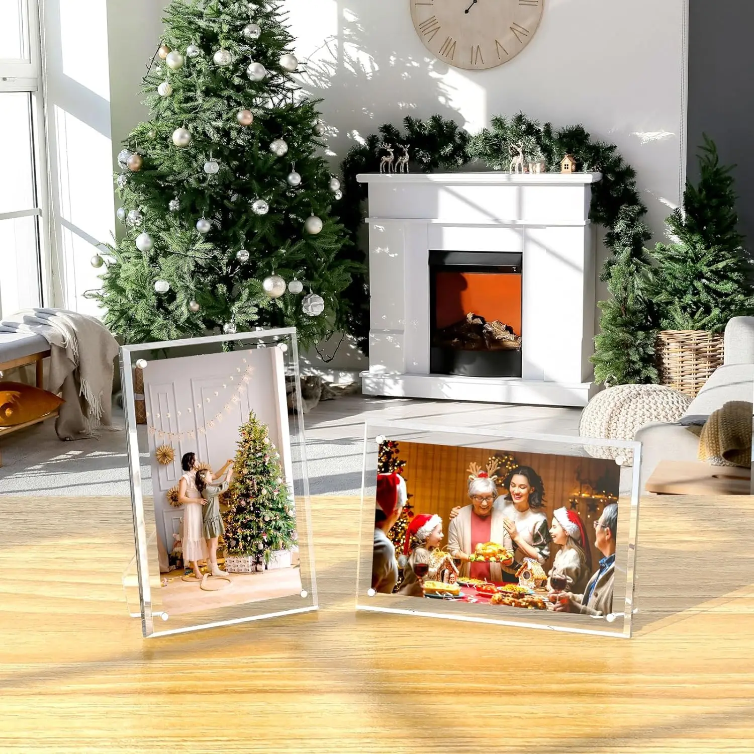 5x7 Acrylic Picture Frames, Clear Picture Frames with Stand, Magnetic Frame Acrylic Lucite Frameless for Home Desktop Display