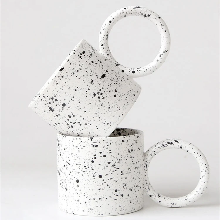 2023 Splashed Ink Mug Speckled Porcelain Mug With Big Ring Round Handle
