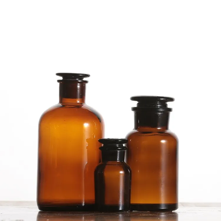 
Wholesale wide mouth amber glass apothecary bottles jars with glass lid 