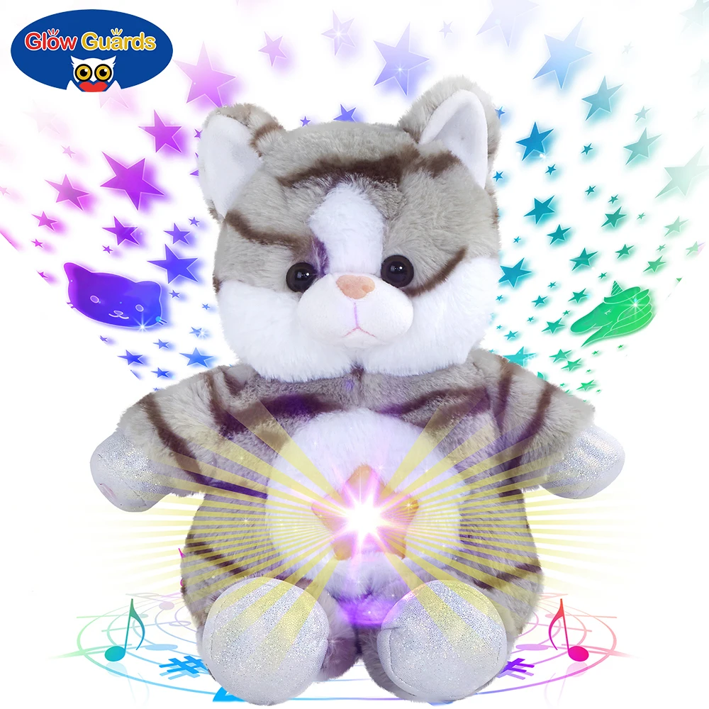 Glow Guards 11' Musical Cat Projector Soft Plush Toy Cute Kitty Stuffed Animals Night Lights Sleeptime Lites Birthday for Boys