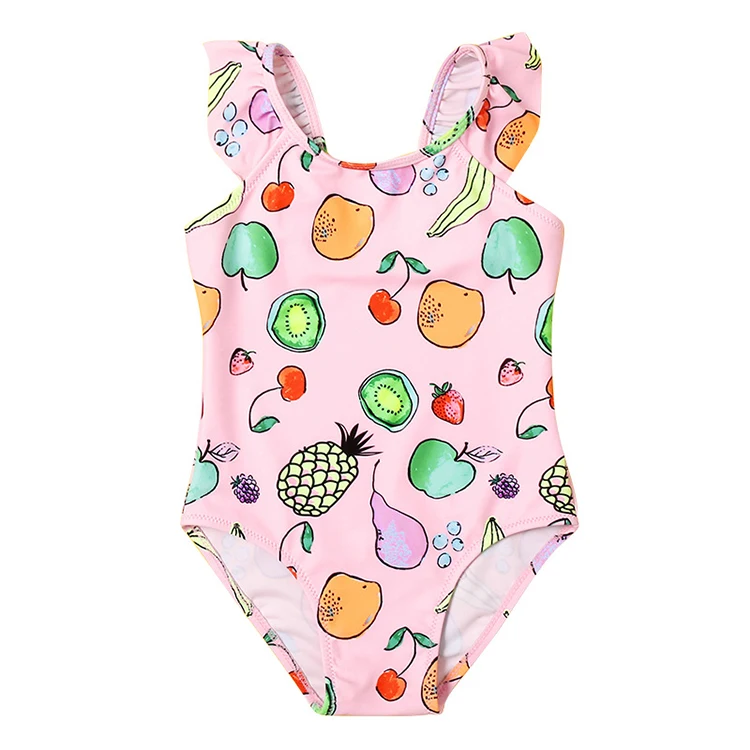 Latest design korea pink girls kids one piece fruit print bikini