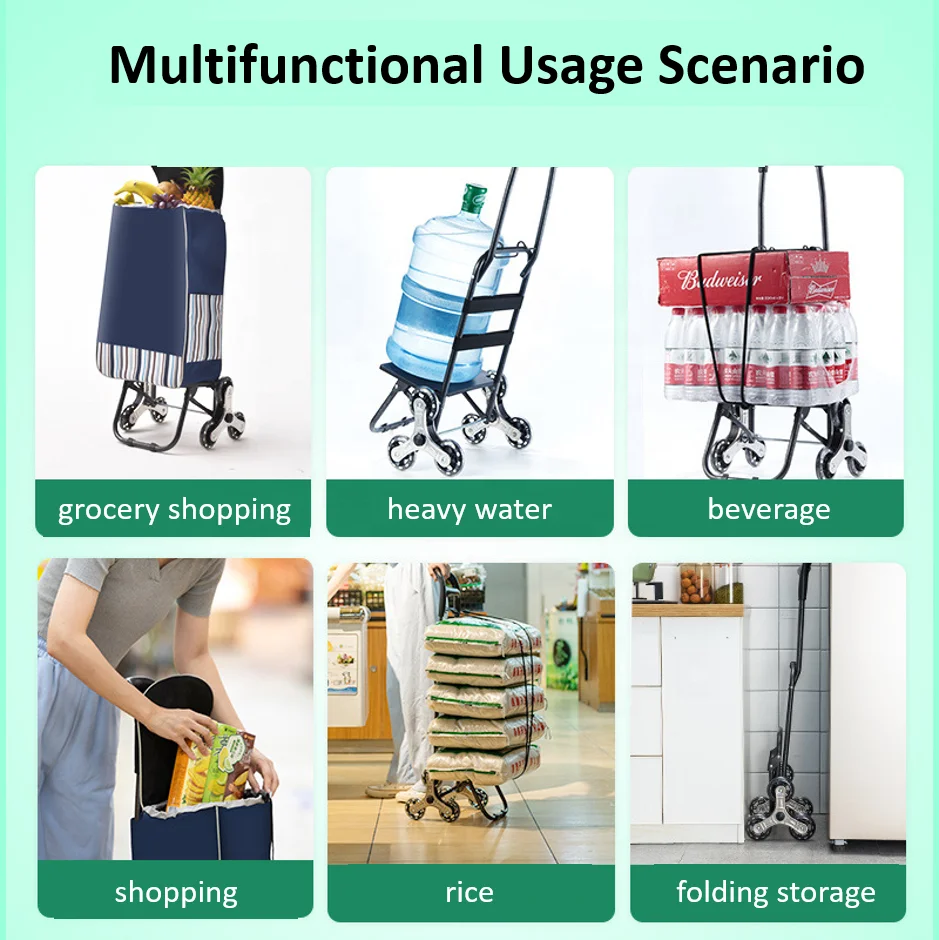 Foldable Utility Cart Folding Portable Rolling Crate Shopping Grocery Kids Shopping Trolley for Elderly