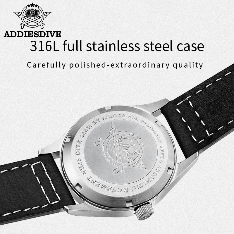 Мужские светящиеся автоматические часы ADDIESDIVE H2 для дайвинга и дайвинга из стали 316 с механическими часами-пилотами NH35