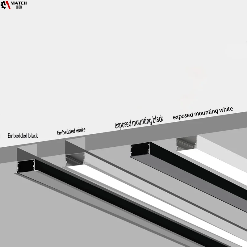 Super Thin Anodized Aluminum Extrusion Profiles Black White Finish with LED Strip Linear Light Recessed for Cabinet