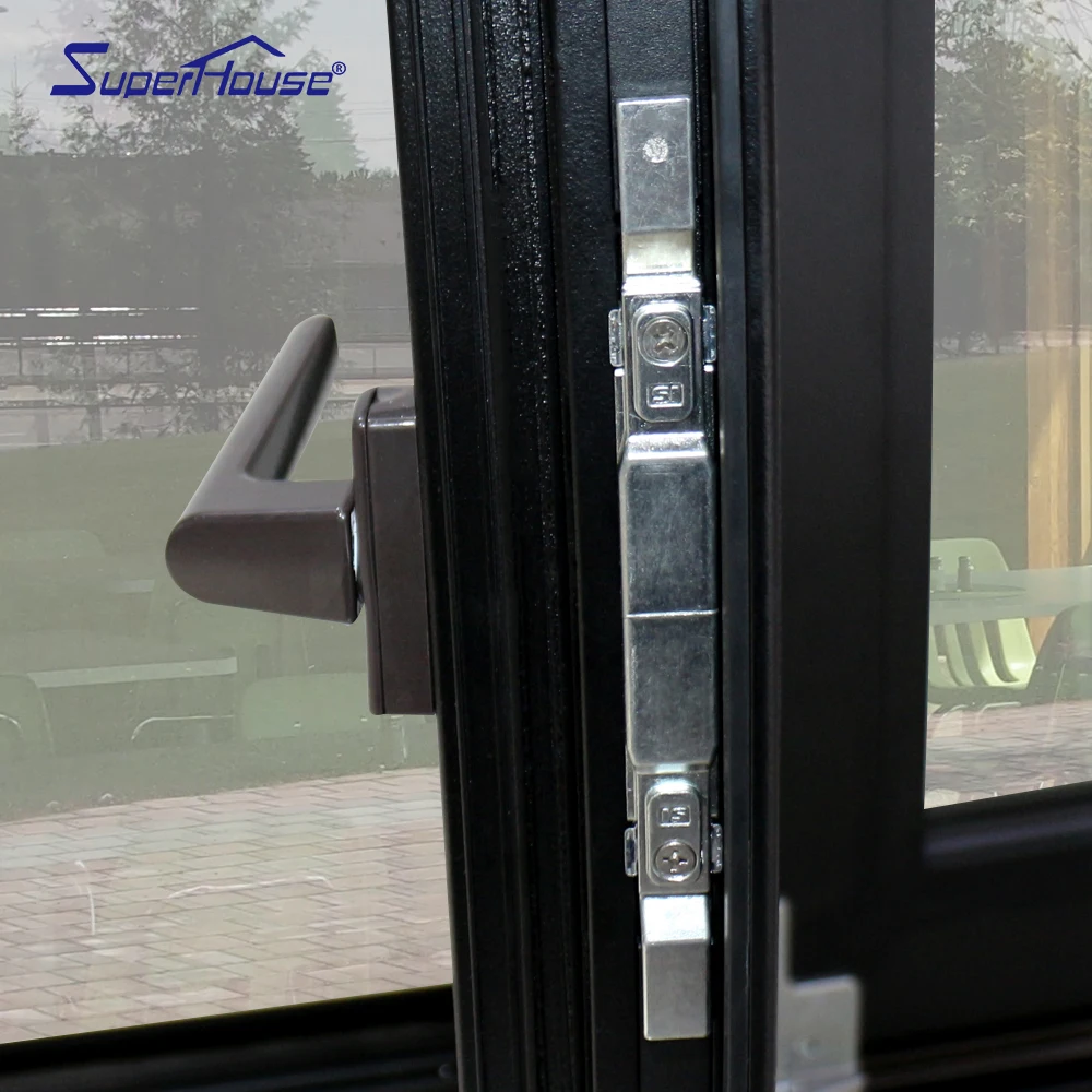 Дешевое закаленное стекло Горизонтальное складное окно патио алюминиевое двойное