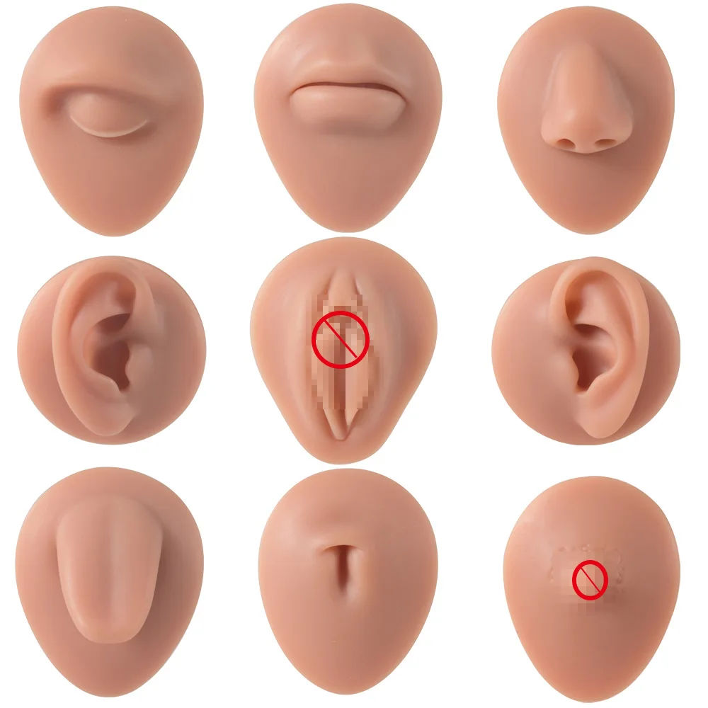 Newest Soft Silicone Ear Model Tattoo Practice Piercing Tools Ear Studs Earring Display Tool Acrylic Display Stand Kit