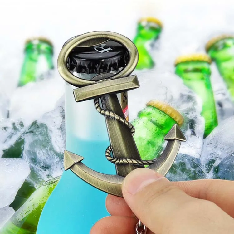 Wholesale Custom Creative Vintage Style Boat Anchor Beer Bottle Opener Keyring Metal Kedge Opener Keychain for Creative Gifts