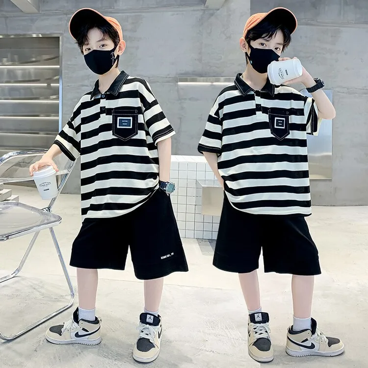 Wholesale new design 2024 boys clothing sets summer handsome clothes for teenagers boys short sleeved boys clothing suit
