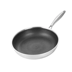 Professional Quality Custom Korean Kitchen 18/8 Tryply Stainless Steel Non Stick Honeycomb Round Stir Frying Pan