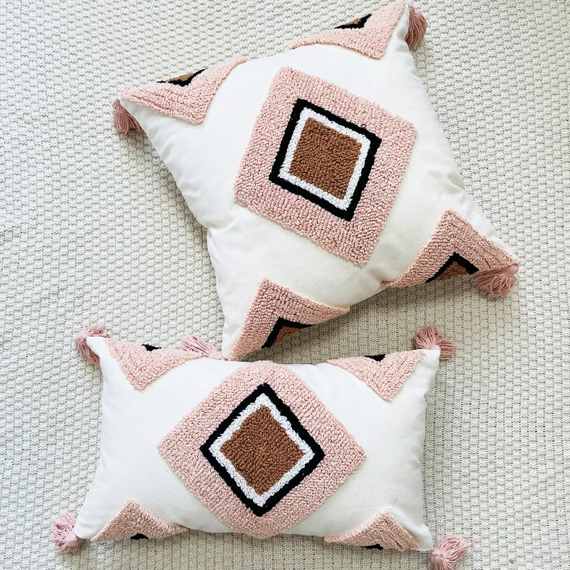 Bohemian style small fresh circle velvet rainbow geometric clustering embroidery pillowcase