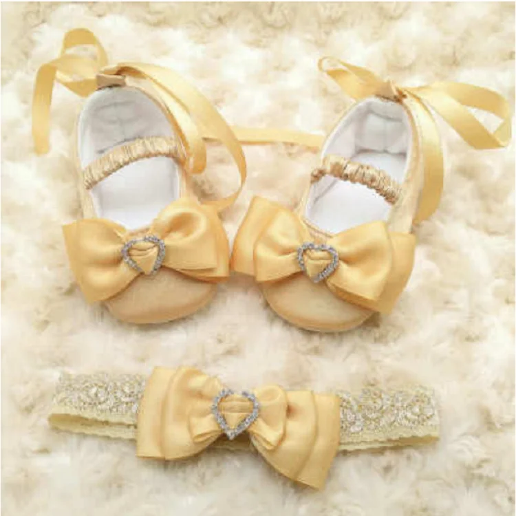 Factory Direct Sale Beautiful Girls Princess Ballerina Shoes Baby Toddler Dress Shoes Blessing Shoe with Headband