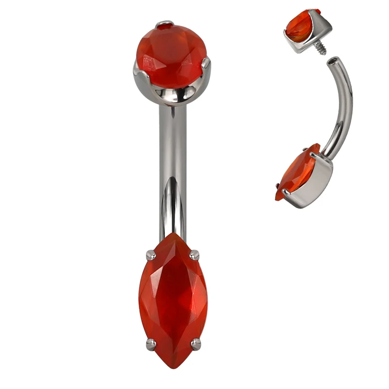 GZN Wholesale Titanium 4 Prong Set Marquise Natural Stone Earring Belly Button Navel Ring