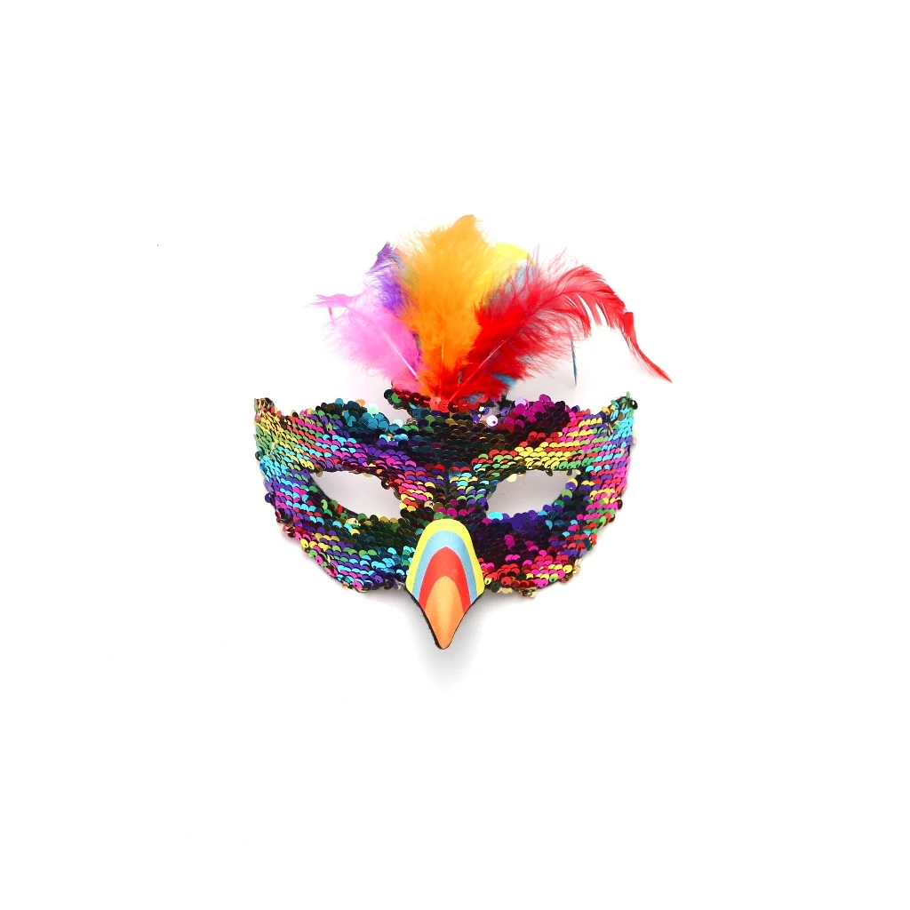 Factory Custom 2023 Attractive Flip Sequins Mask Mixed Color Feather Mask for Fancy Party Customized Size Flip Sequins Mask