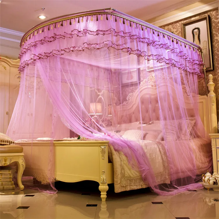 European yellow quadrate double bed enough space extra large rail folding square mosquito net