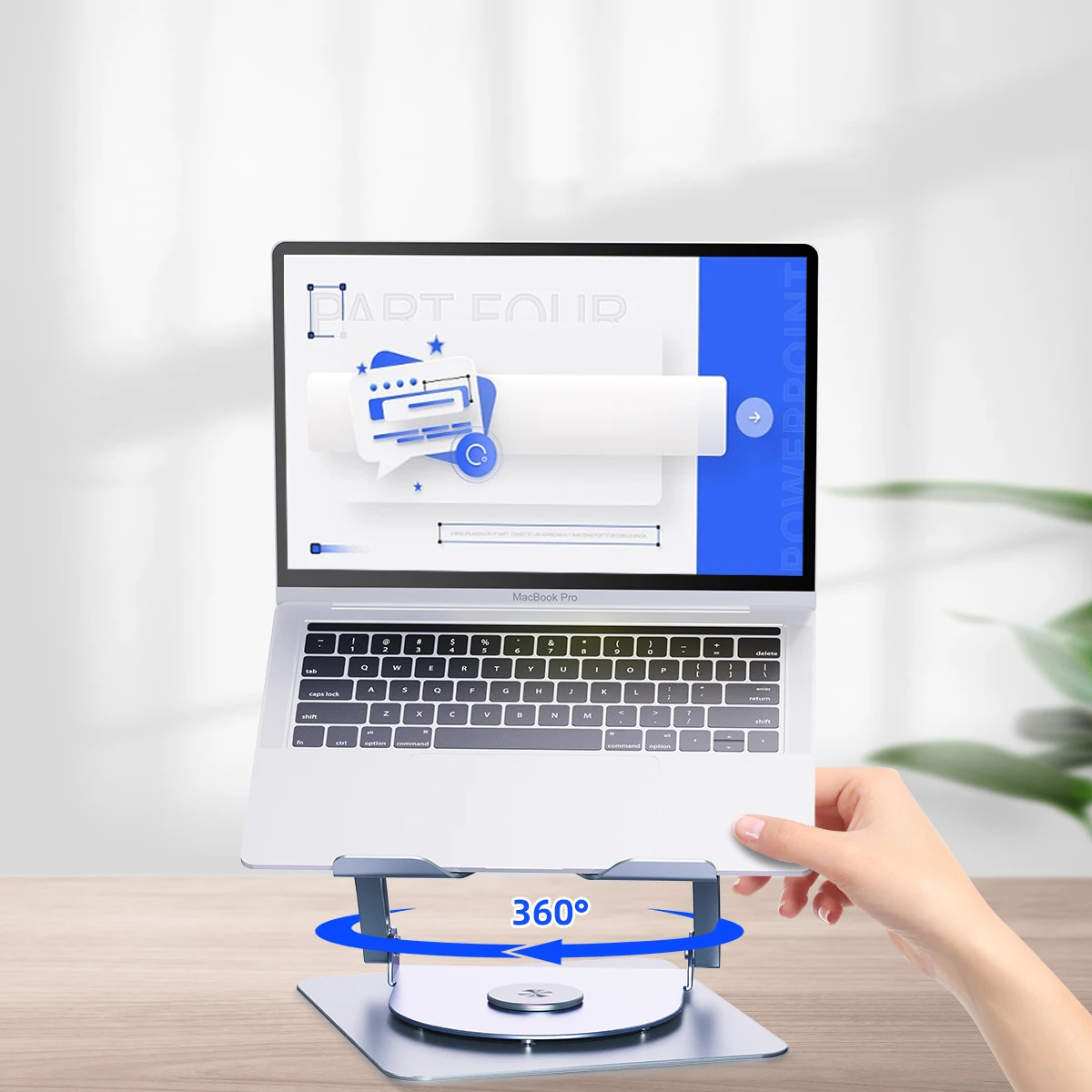 Yicosun Adjustable Ergonomic 2 fans Laptop Holder Aluminum Alloy Desk Laptop Stand Cooling Pads with 360 Rotating Base