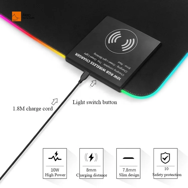  В наличии новейший стиль беспроводной зарядки RGB игровой коврик для мыши Большой светящийся