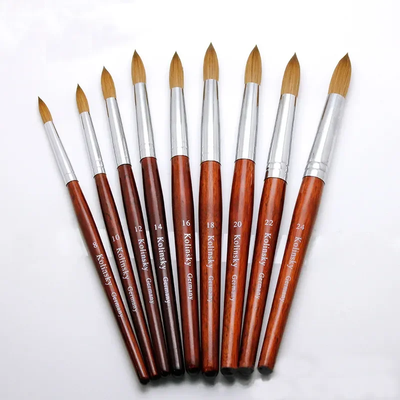 Professional Pure 100% Kolinsky Wood Handle Crystal Nail Brush Art Manicure Round Wooden Pen Acrylic Gel Extension Nail Brush