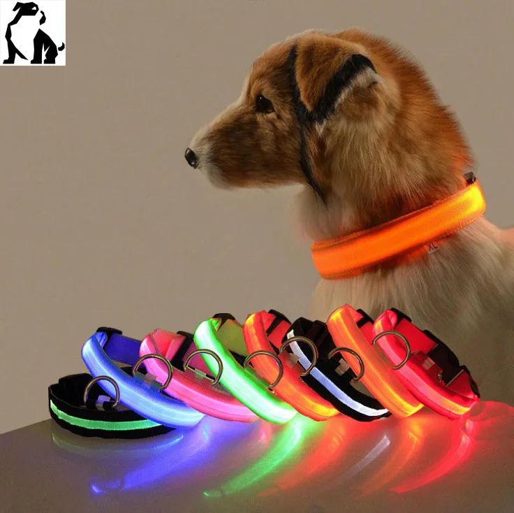 
HANDOU Amazon hot dog LED luminous collar seven-color dog collar Teddy golden collar pet supplies. 