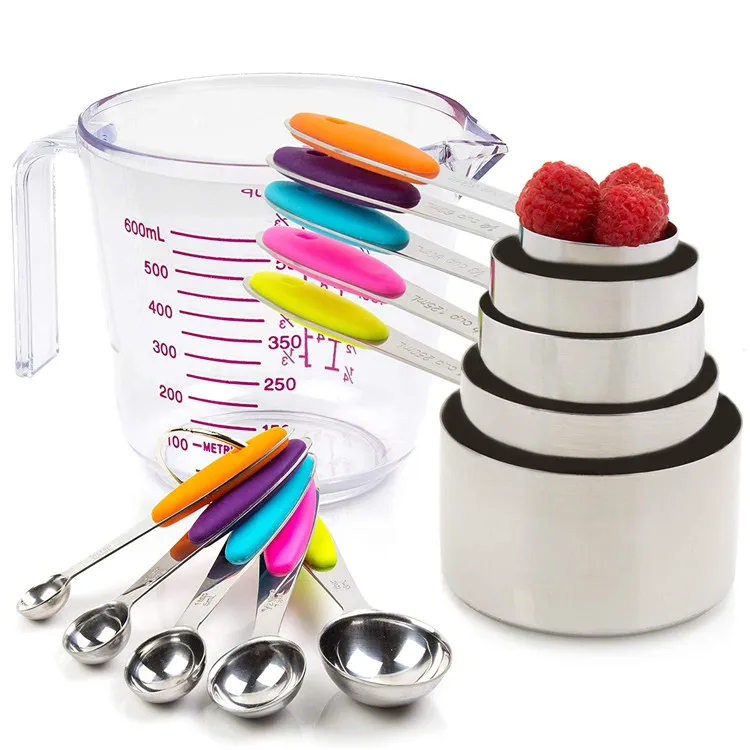 11 pcs Stainless Steel Measuring Spoon and Cup Set, Classic Tablespoon and Teaspoon for Cooking and Baking