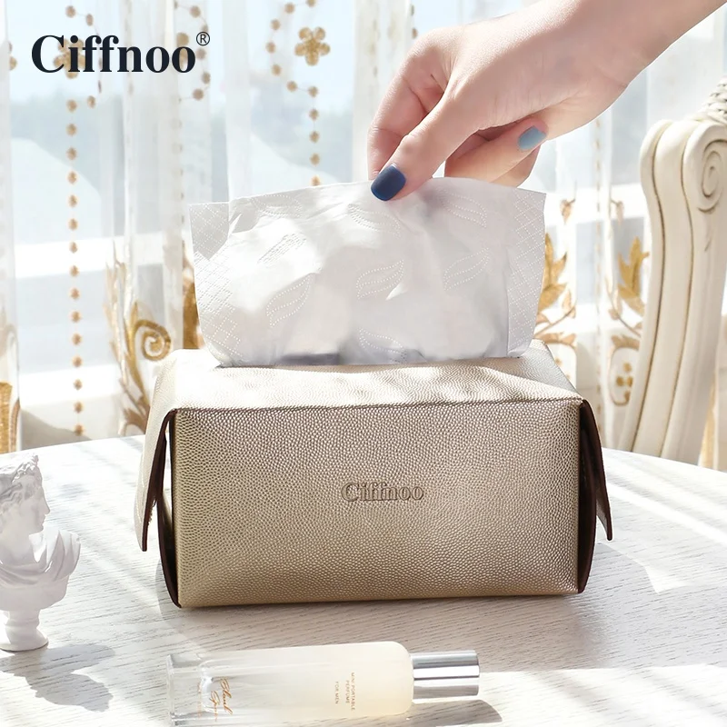 High Quality Simple design Paper tissue box Retro Leather Tissue Case Fashionable Storage Tissue Box
